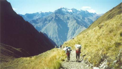 Porters on route to the highest peak of the Inca trail